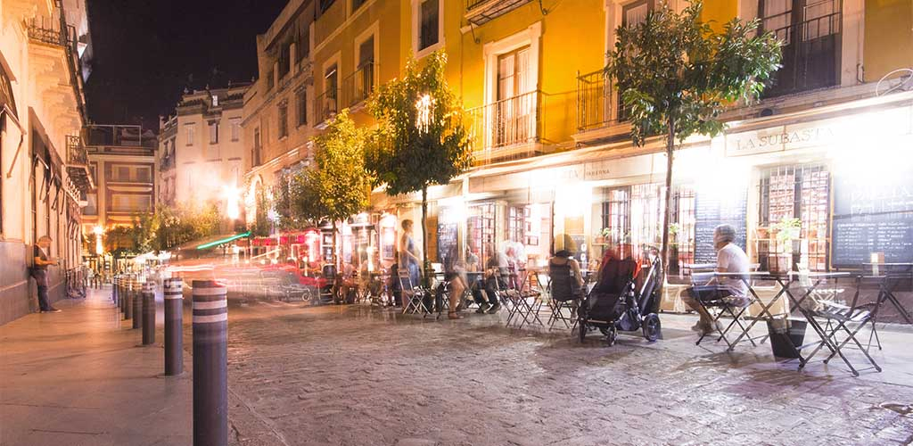 Outdoor cafe at night