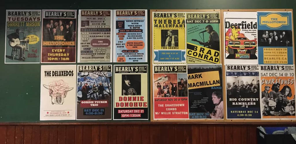 Band posters adorning the walls of Bearly's