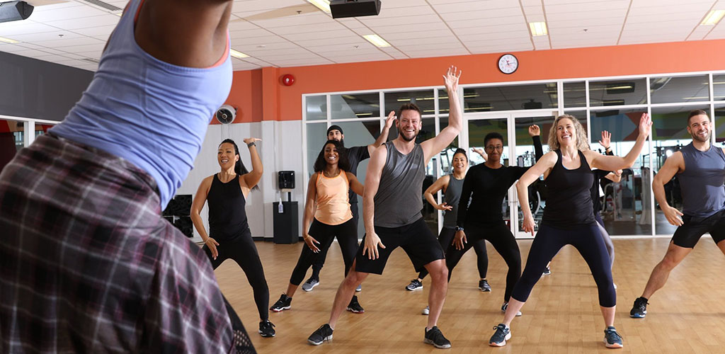 A workout class at Good Life Fitness