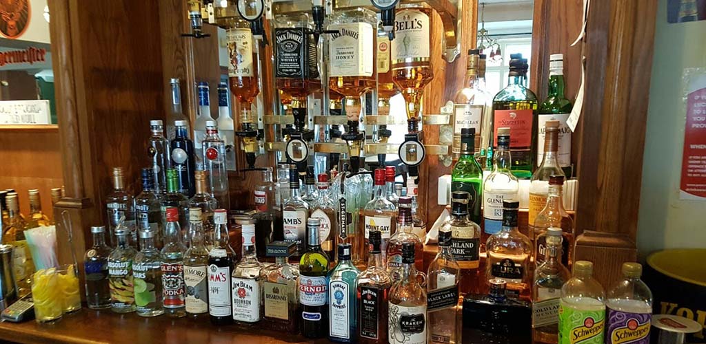 The liquor shelf at The Great Western Pub