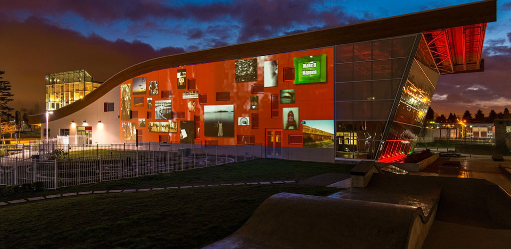 Exterior of the Surrey Art Gallery at night