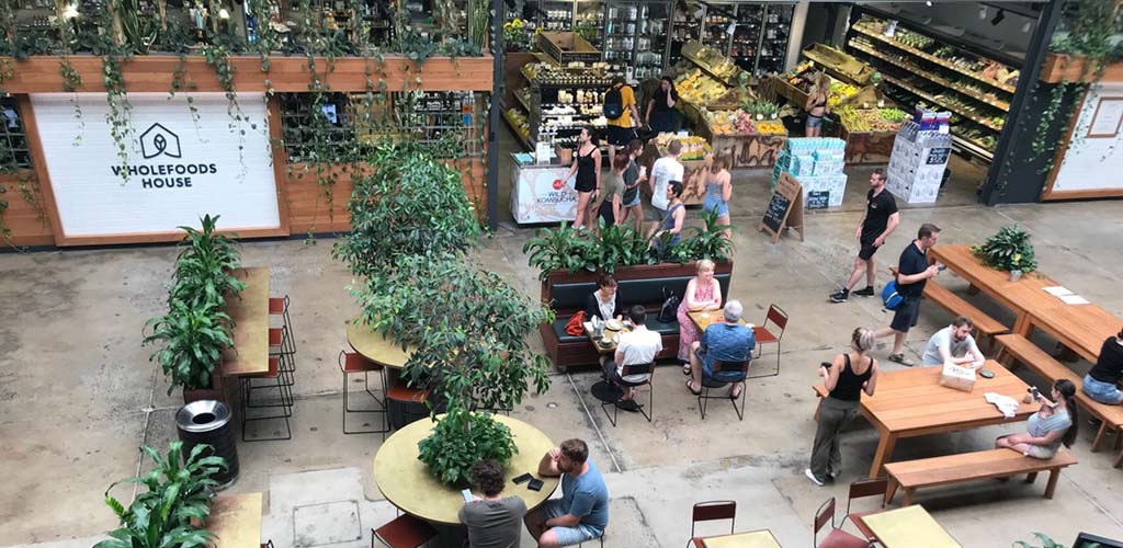 The sunny patio of Whole Foods