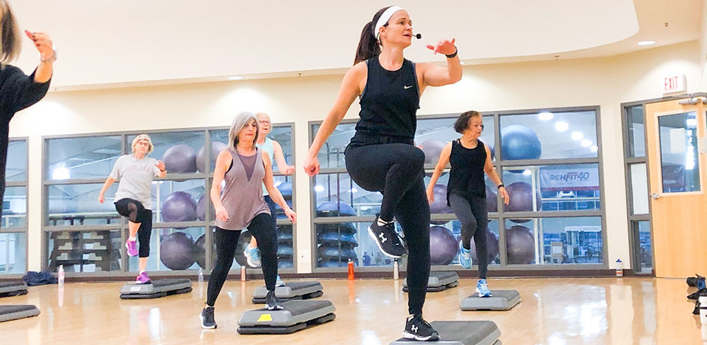 An aerobics class at Reh-Fit