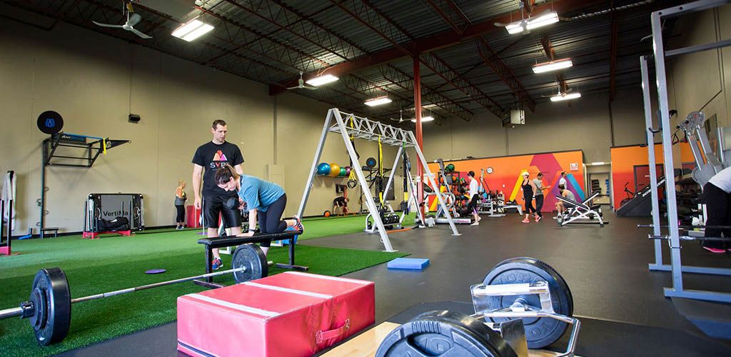 The colorful workout space at SVPT Fitness and Athletics