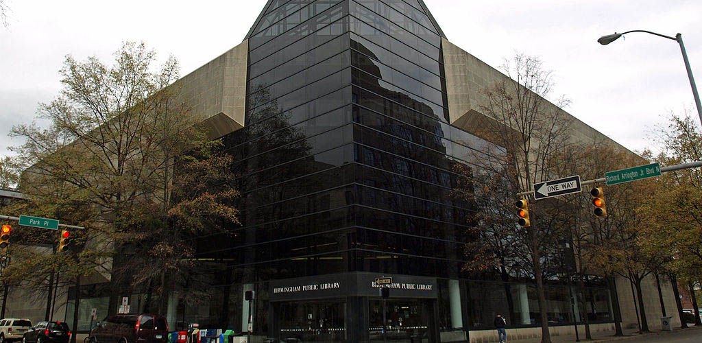 The imposing exterior of the Birmingham Public Library