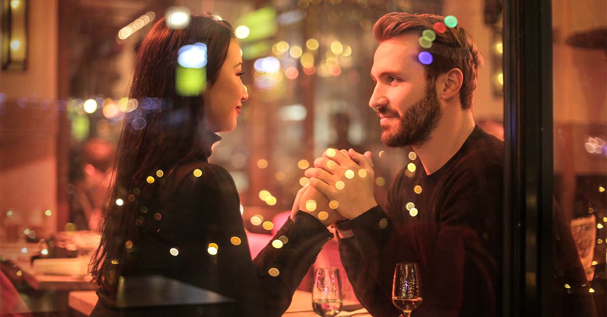 Couple staring on a first date