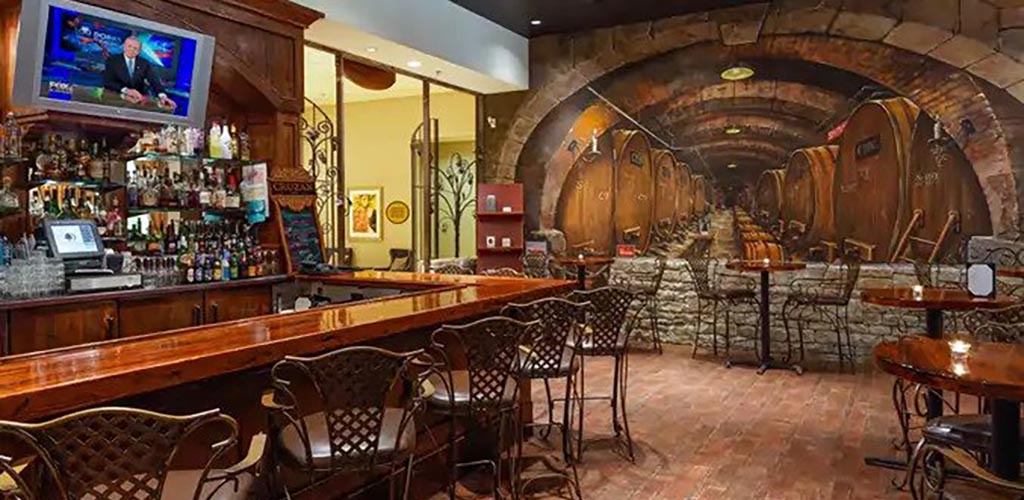 The optical illusion mural at Meritage Restaurant and Wine Bar