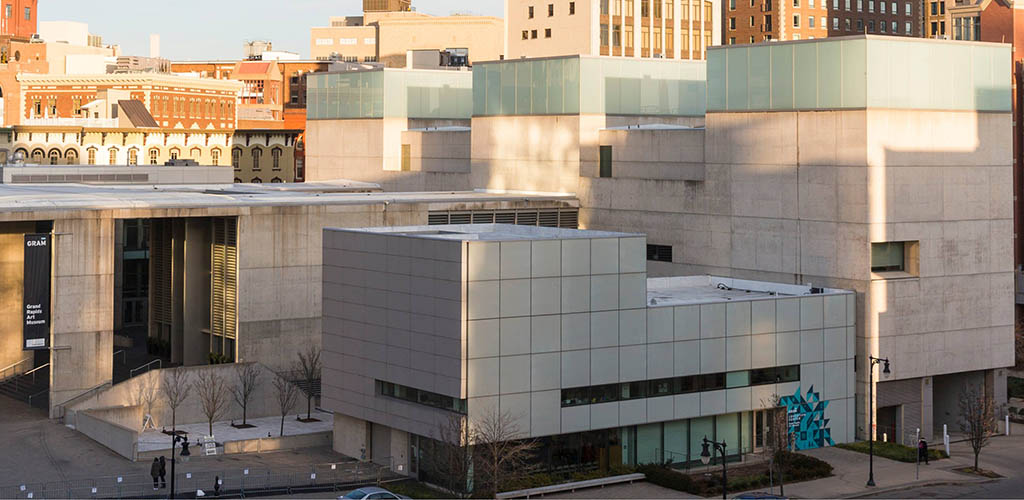 Aerial shot of Grand Rapids Art Museum Michigan