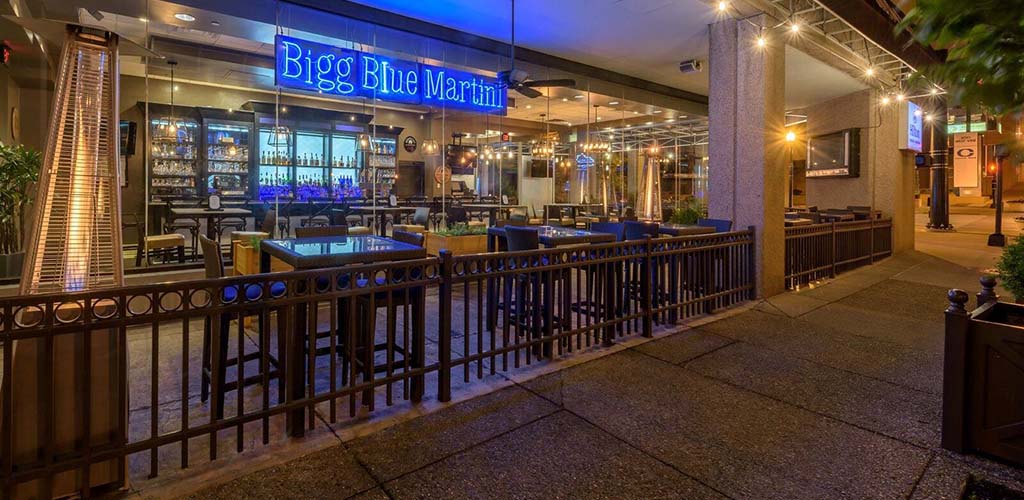 The Bigg Blue Martini in the evening