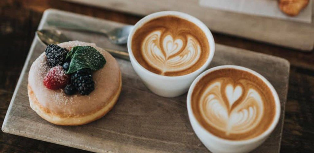 A fruit pastry and lattes from Java Mama