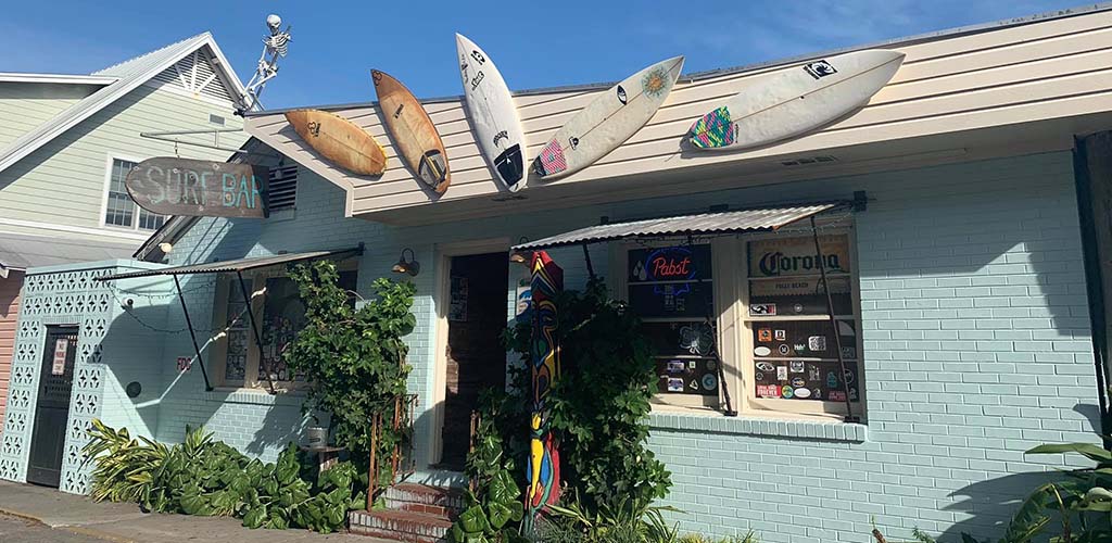 The surfboards on display at Surf Bar on the Edge