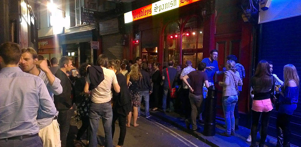 People lined up outside Bradley's Spanish Bar