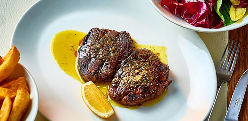 Steak, fries and salad from Rockpool Bar and Grill