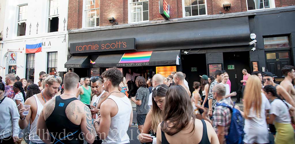 The crowd outside Ronnie Scott's Jazz Club