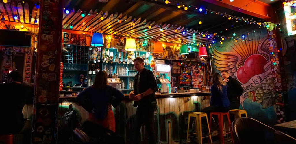 The colorful interiors of Golding's Free Dive Bar