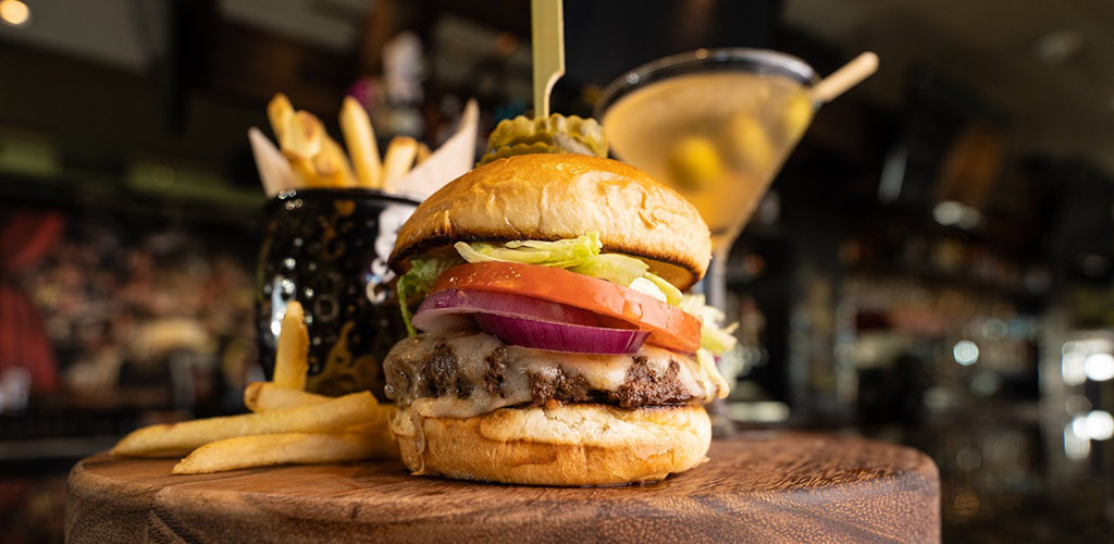 A burger and drinks from Bar Louie