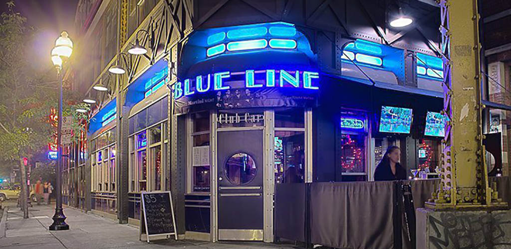 Entrance to Blue Line Lounge Grill