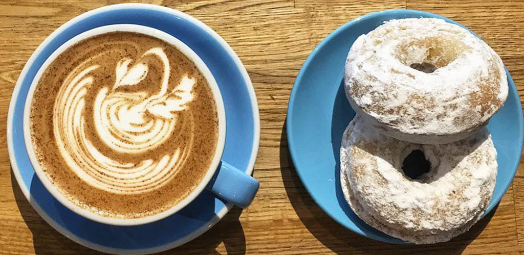 Coffee and powdered sugar donuts from Wormhole