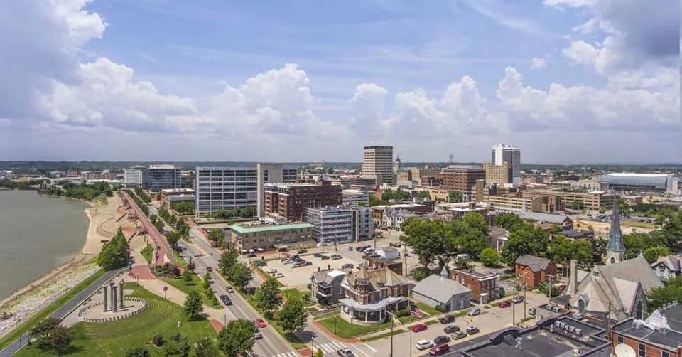 Aerial view of Evansville Indiana