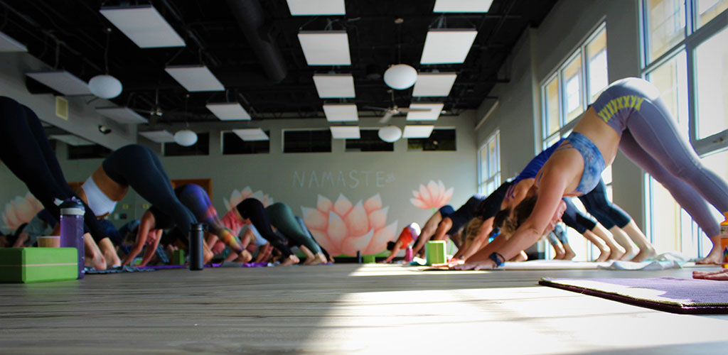 Downward dog at Bend and Zen Hot Yoga