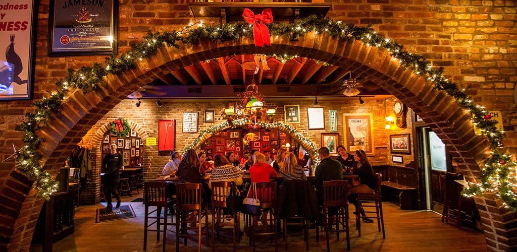 The cozy brick interiors of John D. Mcgurk’s Irish Pub