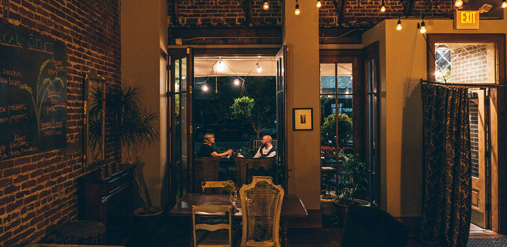 The rustic interiors of Cobble Hill at night