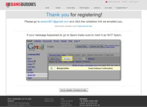 BangBuddies email in spam folder