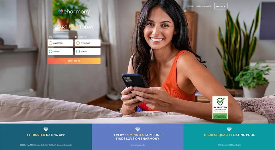 eHarmony's landing page