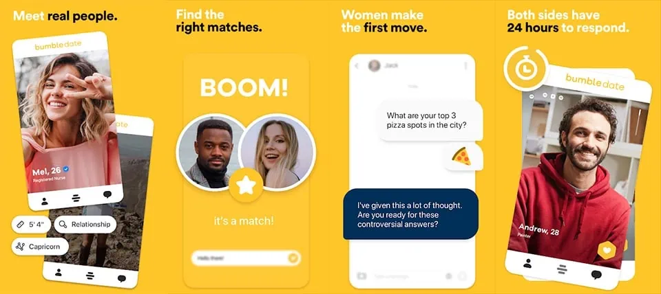 Android screenshots of Bumble