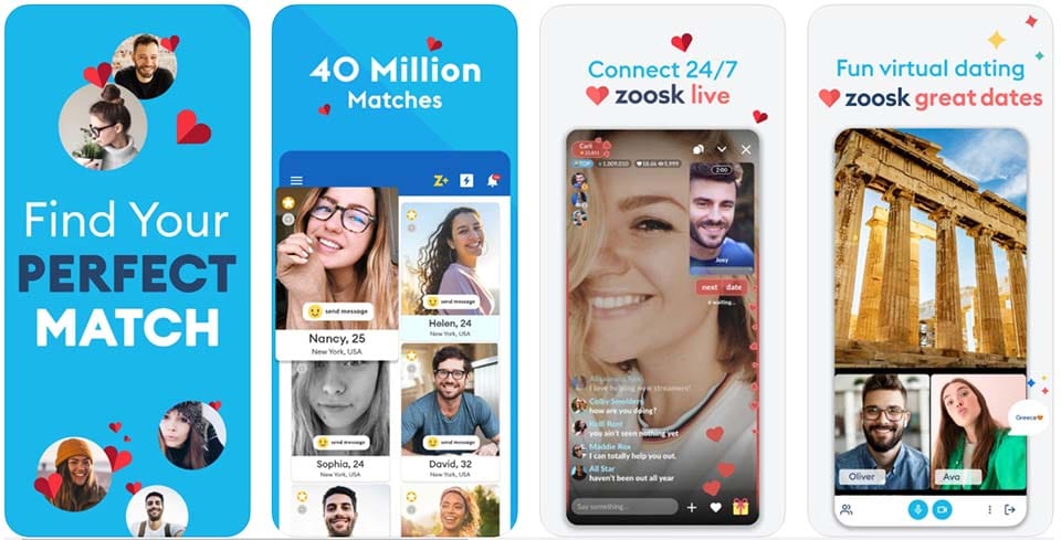 In-app screenshots from Zoosk