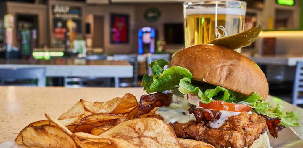 A burger from The Draft Sports Bar & Grille