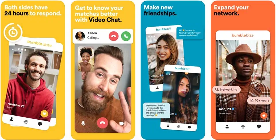 iOS screenshots of Bumble