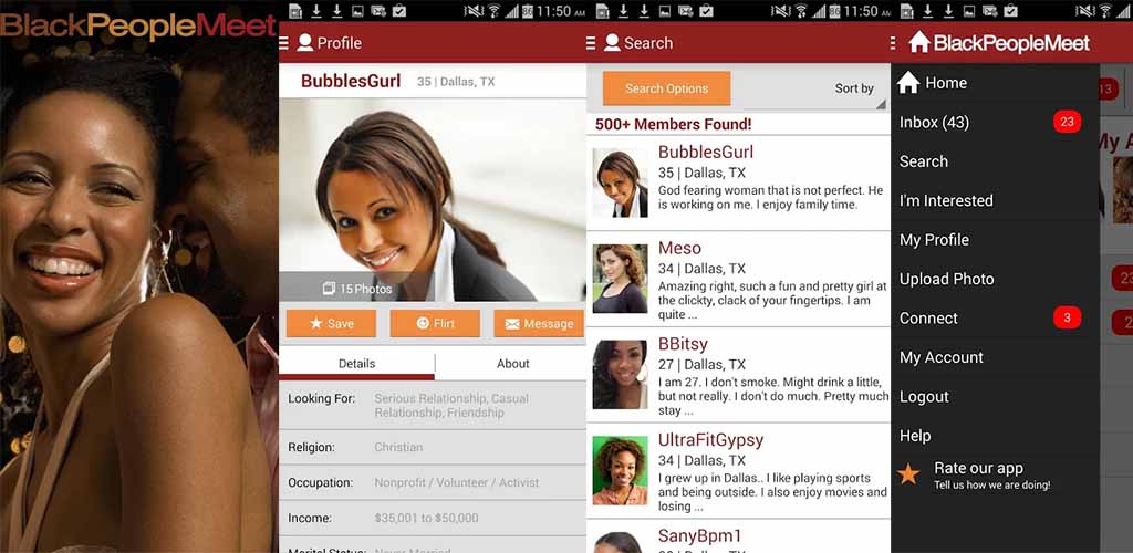 Black People Meet app interface