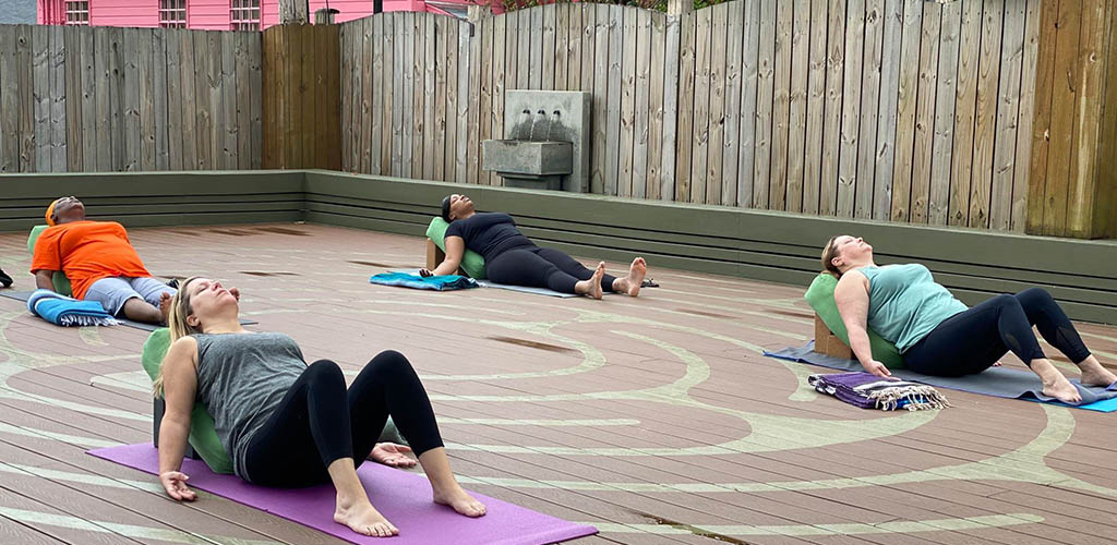 An outdoor class at Better Bodies Yoga