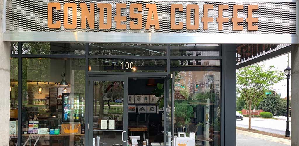 The industrial exterior of Condesa Coffee