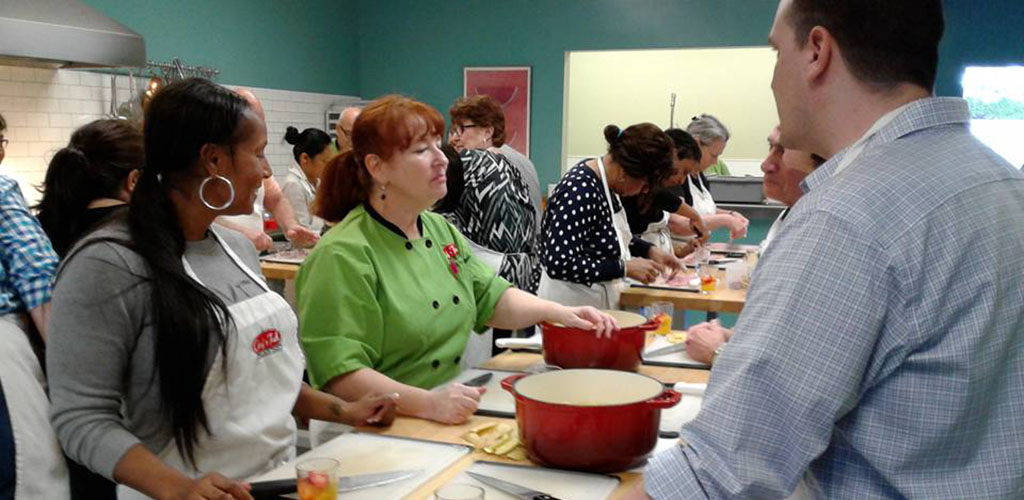 Curvy ladies in a class at Chef Tech Cooking School