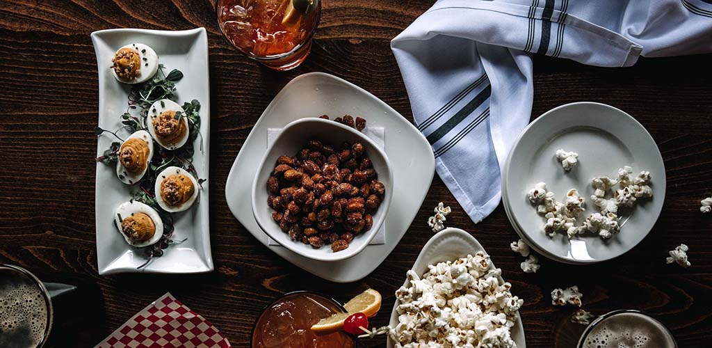 Flat lay of different dishes from Red Stag Supper Club