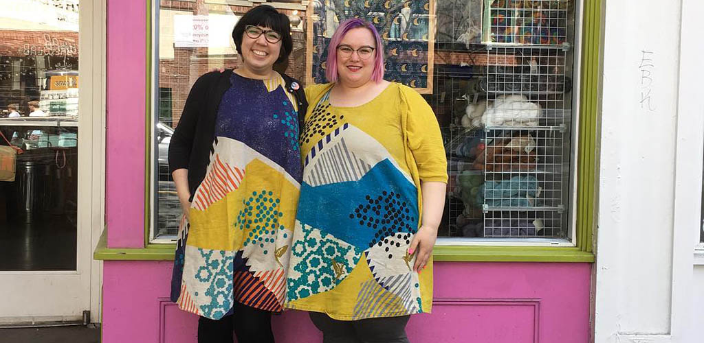 BBW in Seattle showing off the dresses they made at Stitches