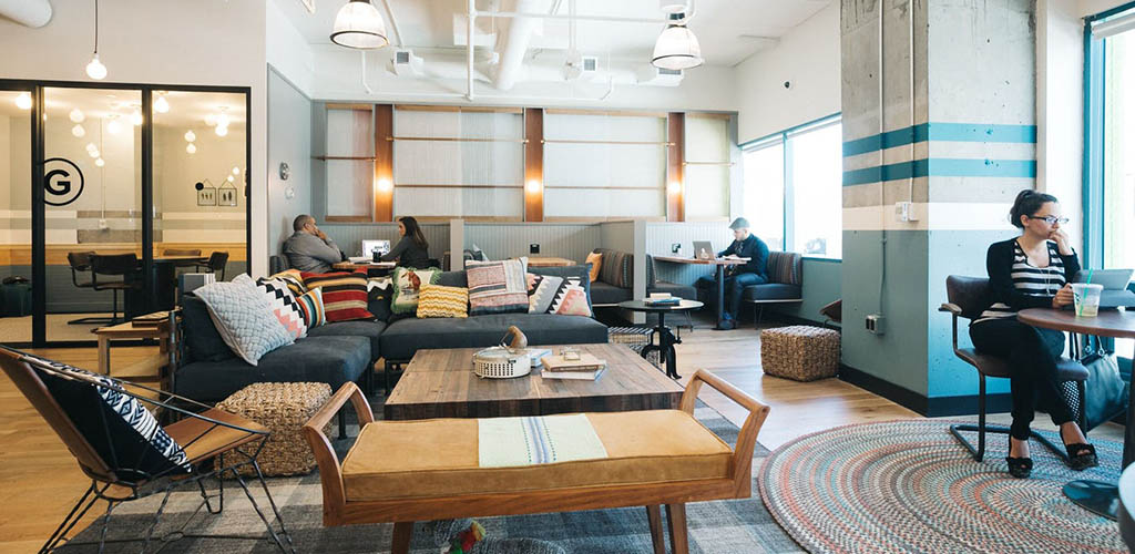 The spacious interior of WeWork Coworking Spaces