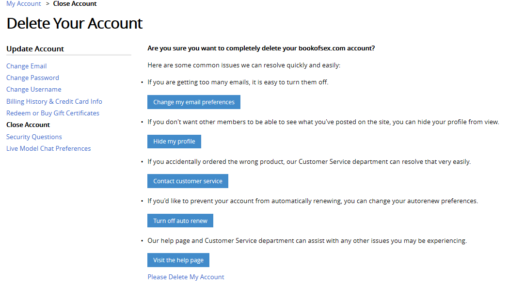 BookofSex Delete Your Account