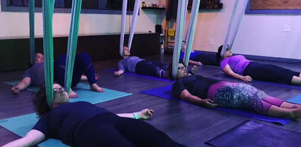 A yoga workout at The Hang Out Aerial Yoga