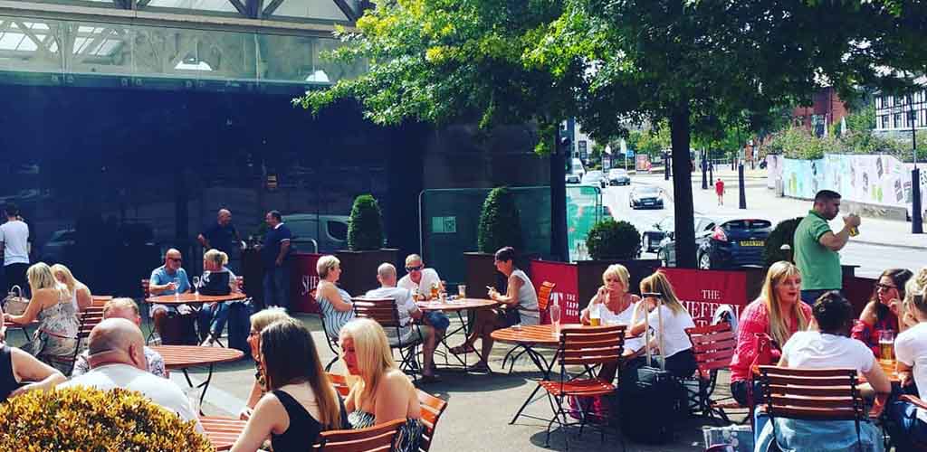 The sunny patio of The Sheffield Tap