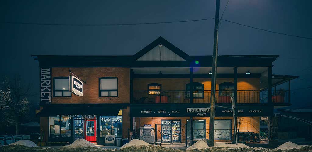 Exterior of Bridgeland Market at night