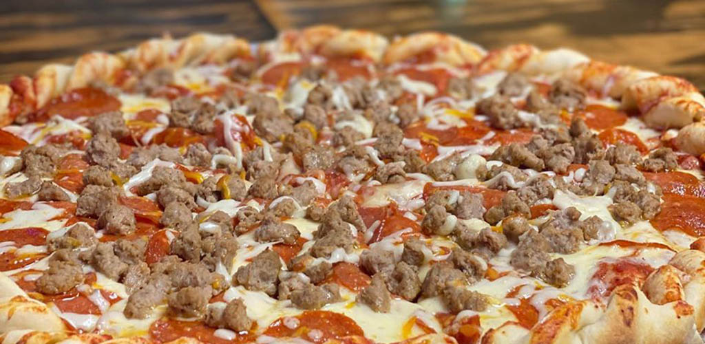 A meaty pizza from Jerry's Pizza and Pub