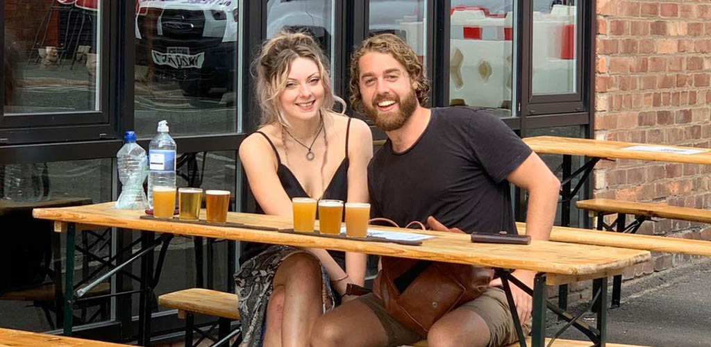 A couple on a date at Love Lane Brewing