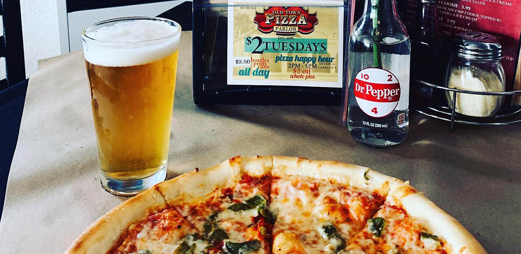 Pizza and a beer from Old Town Pizza Parlor