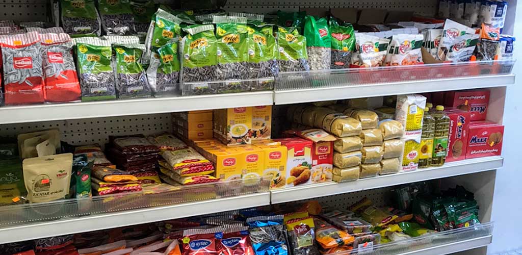 A fully stocked shelf at Pars Supermarket