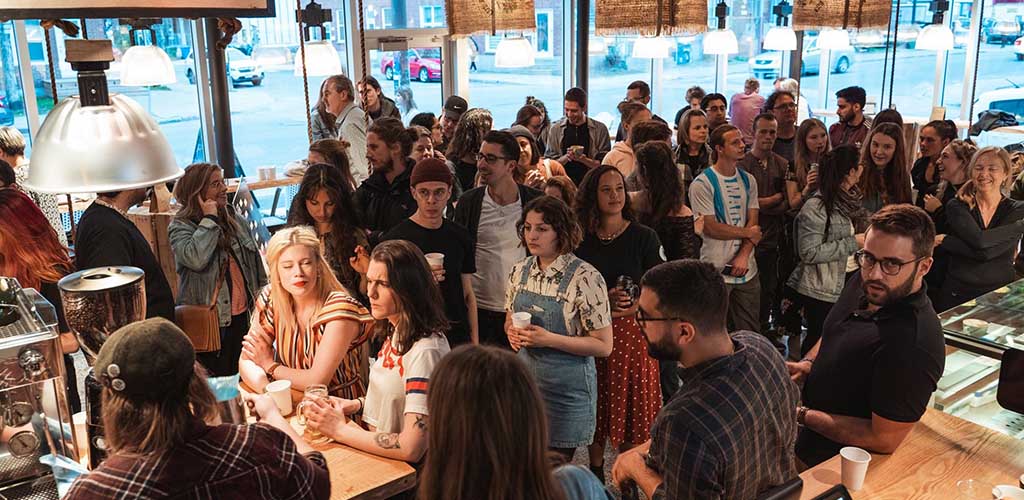 The busy crowd at Cafe La Maison Smith