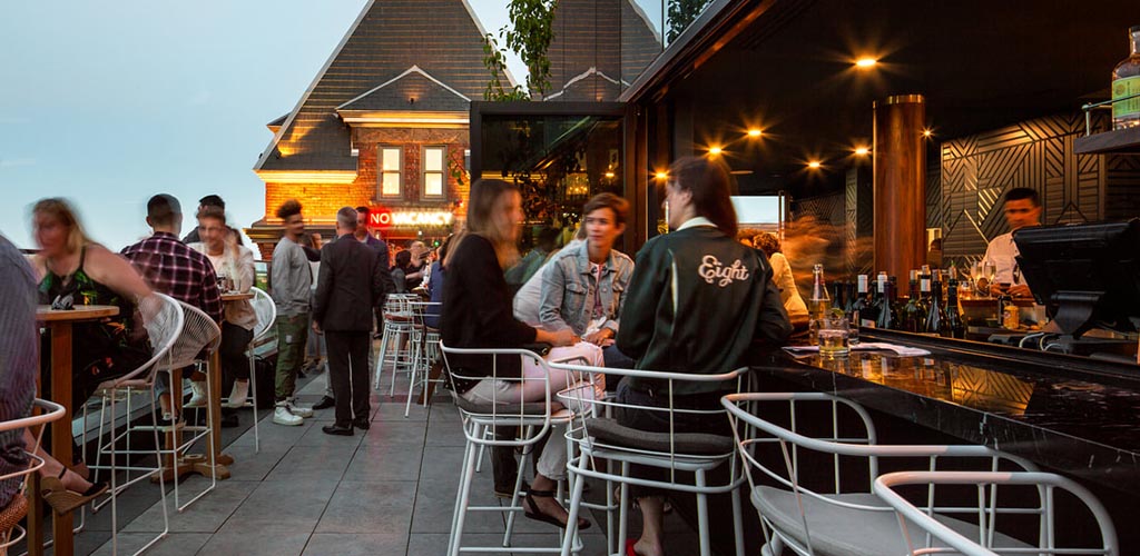 The rooftop bar at the Broadview Hotel