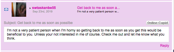 Cheating Hookup Spam message